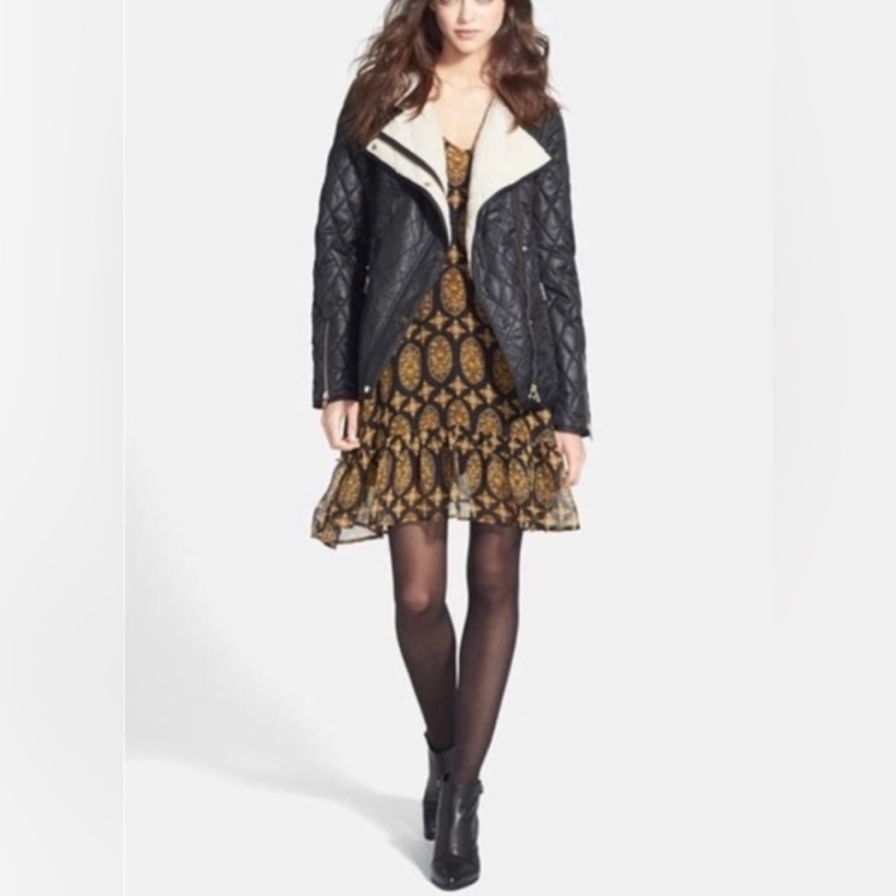 NWT Sam Edelman Women’s L Quilted Black Coat Moto Jacket faux-shearling Large